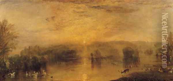 The Lake, Petworth Sunset, a Stag Drinking, c.1829 Oil Painting - Joseph Mallord William Turner