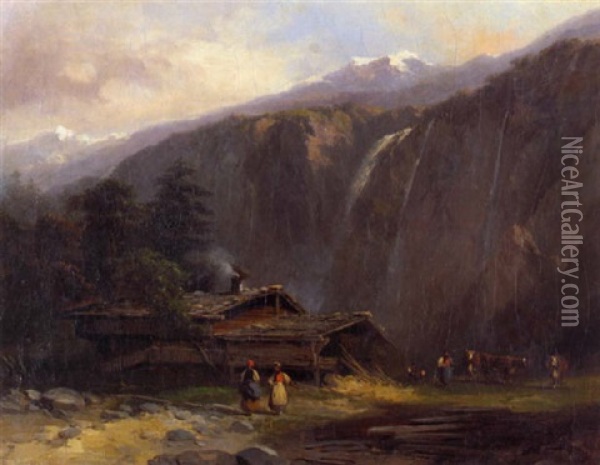 Ansicht Des Lauterbrunnentals Mit Dem Staubbachfall Oil Painting - Francois Diday
