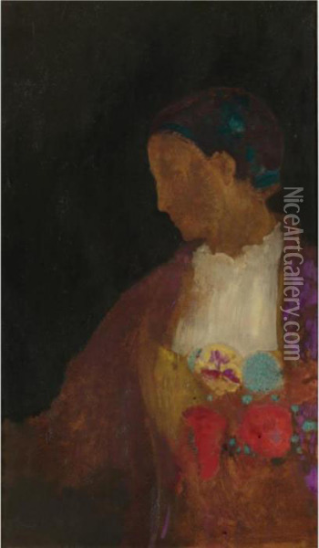 La Dogaresse (femme Au Corsage Fleuri) Oil Painting - Odilon Redon