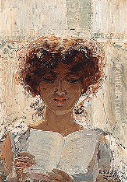 Young Woman Reading Oil Painting - Rafael Hidalgo De Caviedes