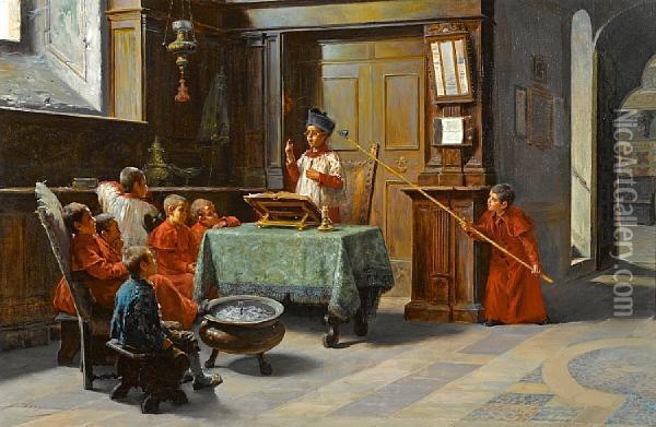 The Altar Boys' Sermon Oil Painting - Francesco Bergamini