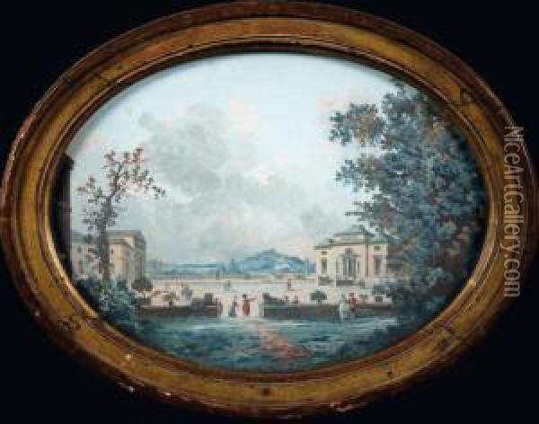 Vue Du Pavillon De Bagatelle Oil Painting - Louis-Gabriel Moreau the Elder