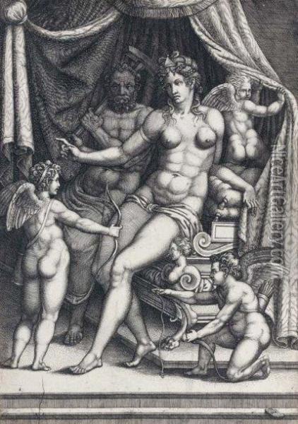 Venus Et Vulcain Assis Sur Un Lit Oil Painting - Diana Mantuana Ghisi