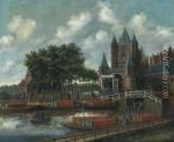 Scene Animee Au Bord D'un Canal Oil Painting - Thomas Heeremans