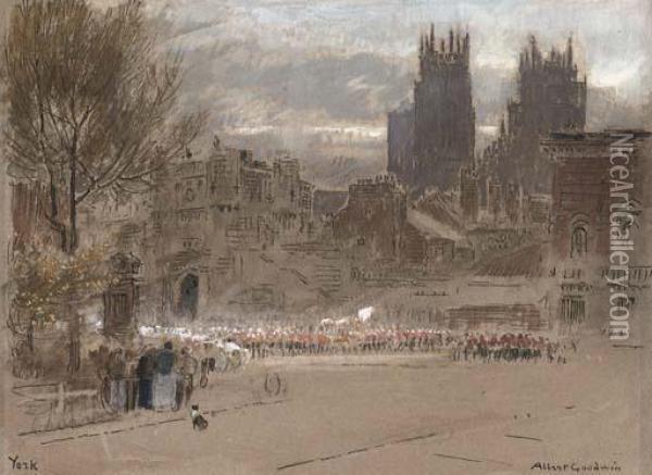 A Military Procession, York Oil Painting - Albert Goodwin
