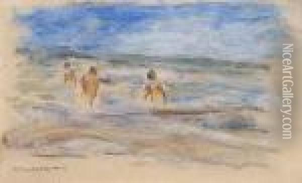 Boys In The Wave Breaking Oil Painting - Max Liebermann