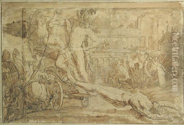 Achilles Dragging The Body Of Hector Oil Painting - Pietro Testa