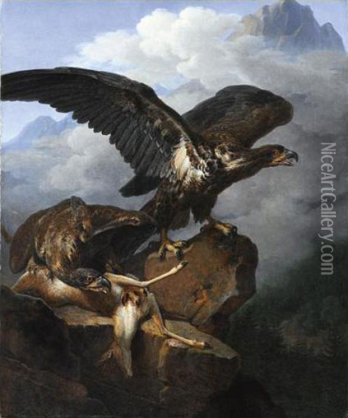 Aigles Avec Leur Proie Oil Painting - Jean-Charles Develly