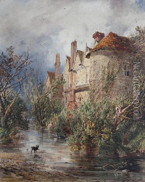 An Old Manor House By A River Oil Painting - Richard Pratchett Noble