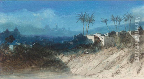 Jerusalem At Dawn Oil Painting - Ernest Ciceri