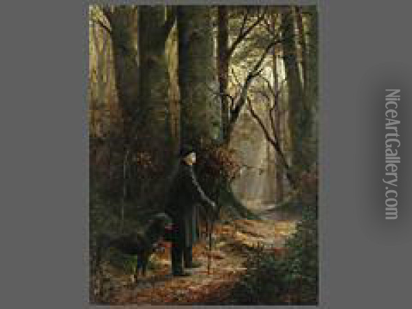 Furst Otto Von Bismarck Mit Seinem Hund Auf Einemwaldspaziergang Oil Painting - Carl Rohling