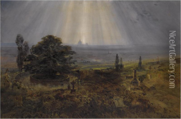 London From Highgate, St. Paul's Cathedral Beyond Oil Painting - Bernard Walter Evans