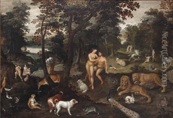 The Garden Of Eden With The Fall Of Men Oil Painting - Frederik Bouttats the Elder