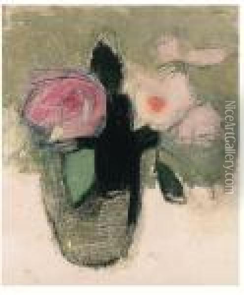 Red Roses In A Glass Bowl Oil Painting - Helene Schjerfbeck