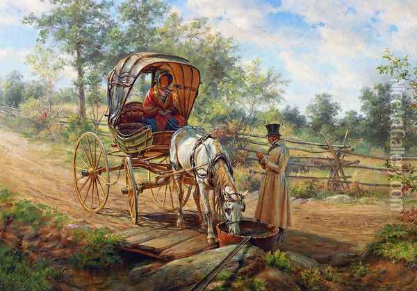 At the Watering Trough Oil Painting - Edward Lamson Henry