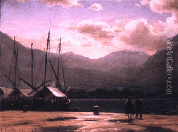 Cattaro At Sunset Oil Painting - Christian Frederic Eckardt