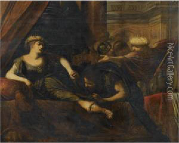 Ammon Asking For Esther's Forgiveness Before Ahasuerus Oil Painting - Giovan Battista Spinelli