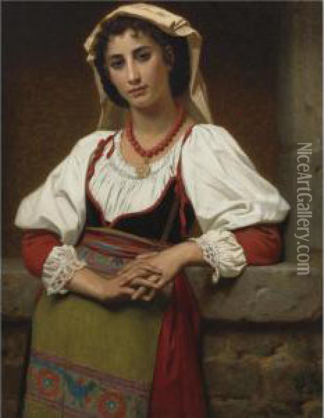 The Neapolitan Girl Oil Painting - Hugues Merle