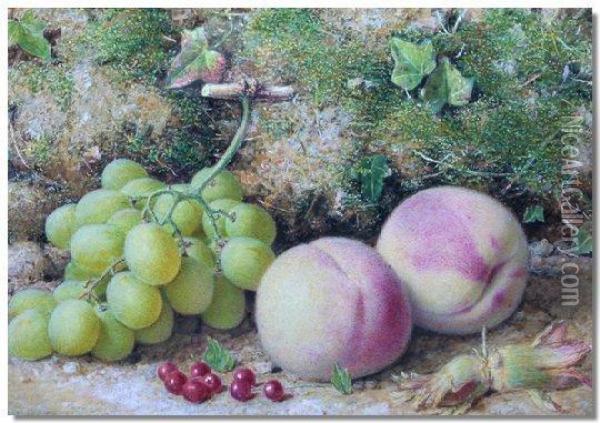 Still Life Study Of Grapes, Peaches And Red Currants Oil Painting - William B. Hough