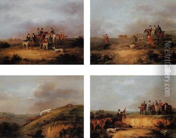 In The Slips; Going Out; The Finding; And The Kill: A Set Of Four
 Coursing Scenes Oil Painting - Dean Wolstenholme, Snr.