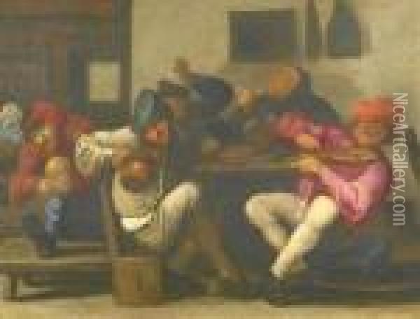 Amused Carousal In The Inn Oil Painting - Adriaen Brouwer