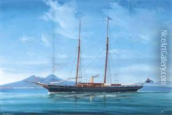 The Steam Yacht Firefly In Neapolitan Waters; And The Steam Yacht Firefly At Sea Oil Painting - Atributed To A. De Simone