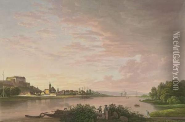 Sachsische Landschaften, Schlosser Und Kirchen. Oil Painting - Anton Balzer