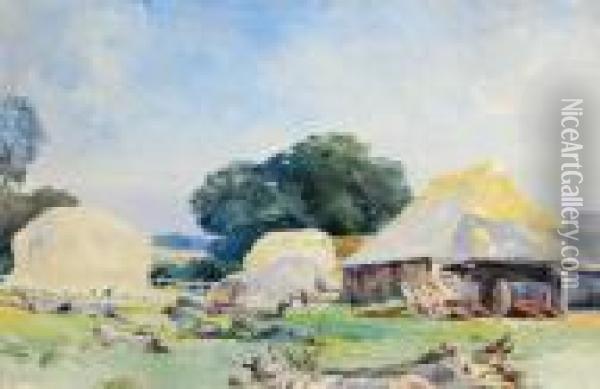 Farm Yard, Wickham Market, Suffolk Oil Painting - Paul Jacob Naftel