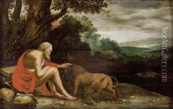 Saint Jerome Enpriere Dans Un Paysage Oil Painting - Jan Pynas