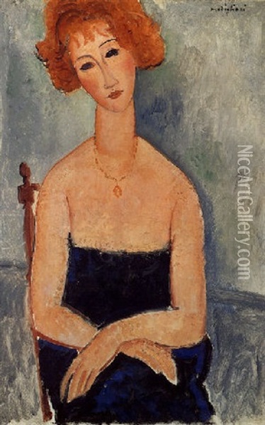 La Rousse Au Pendentif Oil Painting - Amedeo Modigliani