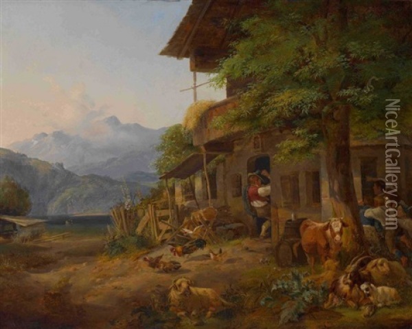 Rauferei Im Dorfwirtshaus Oil Painting - Heinrich Marr