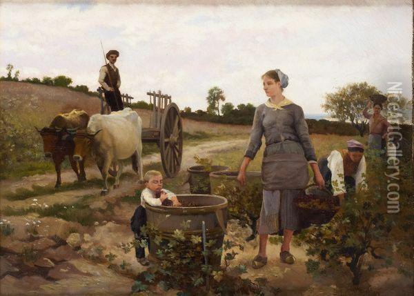 Vendangeurs Oil Painting - Edouard Bernard Debat-Ponsan