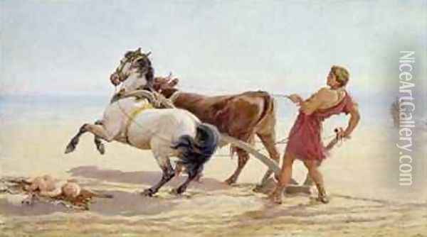 Ulysses Ploughing the Sea Shore Oil Painting - Heywood Hardy
