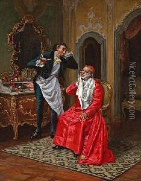 The Awkward Barber Oil Painting - Francois Brunery