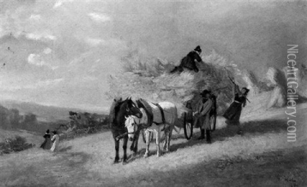 Filling The Hay Wagon Oil Painting - Karl Wilhelm Hahn