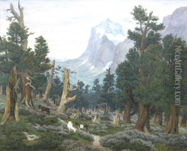 Paysage Alpin Avec Chevres Oil Painting - Gottfried Herzig