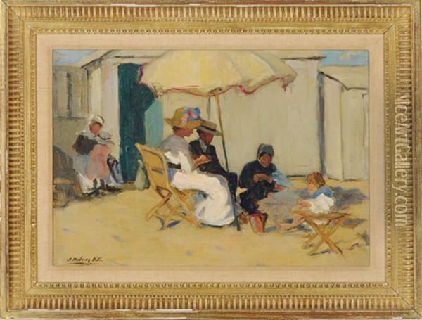 A Leisure Afternoon On The Beach Under The Umbrella Oil Painting - Joseph Milner Kite