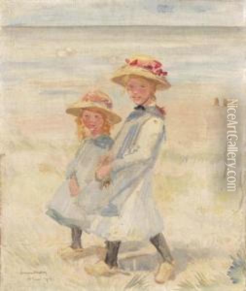 Two Young Girls In The Dunes Oil Painting - Simon Maris