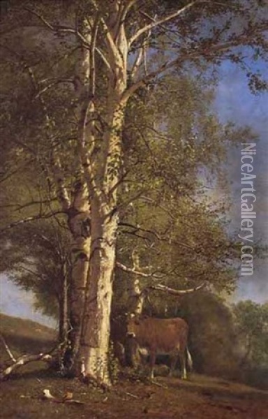 Cow In A Landscape Oil Painting - James McDougal Hart