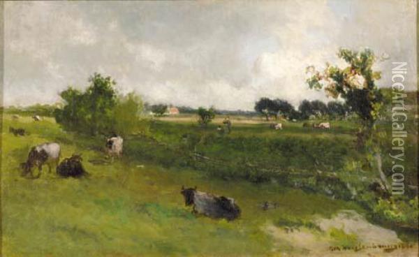 Grazing Cows In A Polder Landscape Oil Painting - Jan Hendrik Weissenbruch