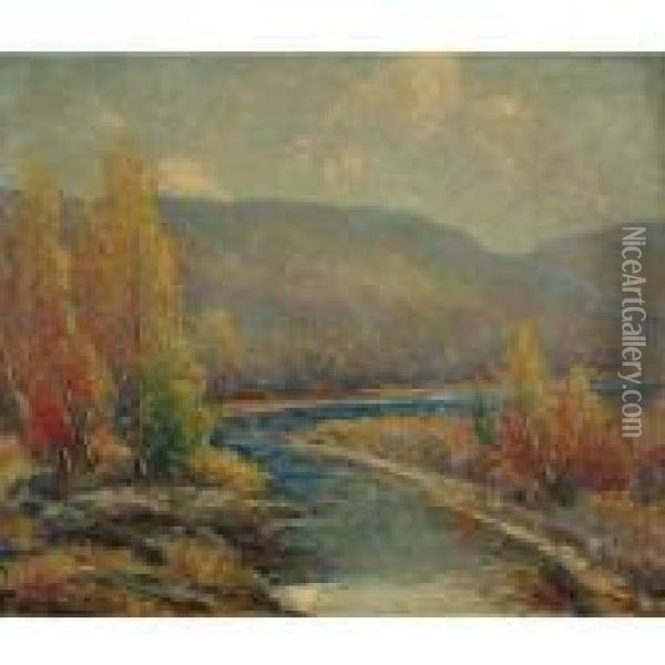 Autumn On The Delaware Oil Painting - Cullen Yates
