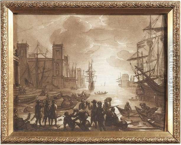 8 Bll. Aquatint, Probably By Richard Earlom After Claude Lorrain. Cut At The Edges Oil Painting - Claude Lorrain (Gellee)