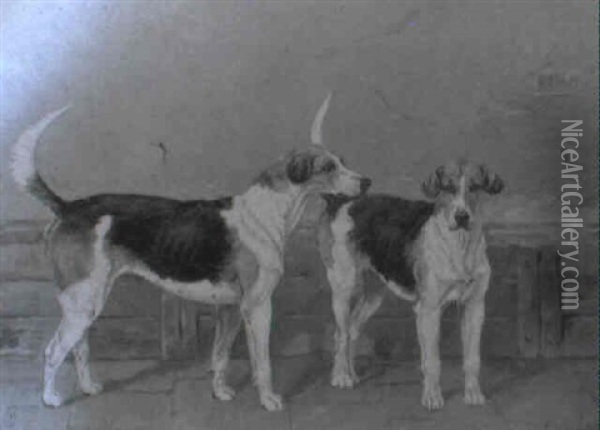 Portrait Of The Hounds 'singwell ' And 'solitude' Oil Painting - Henry Frederick Lucas Lucas
