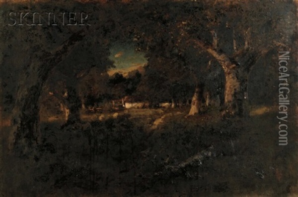 Farmstead In A Grove Of Oaks Oil Painting - William Keith