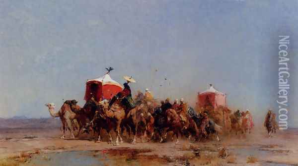 Caravan In The Desert Oil Painting - Alberto Pasini