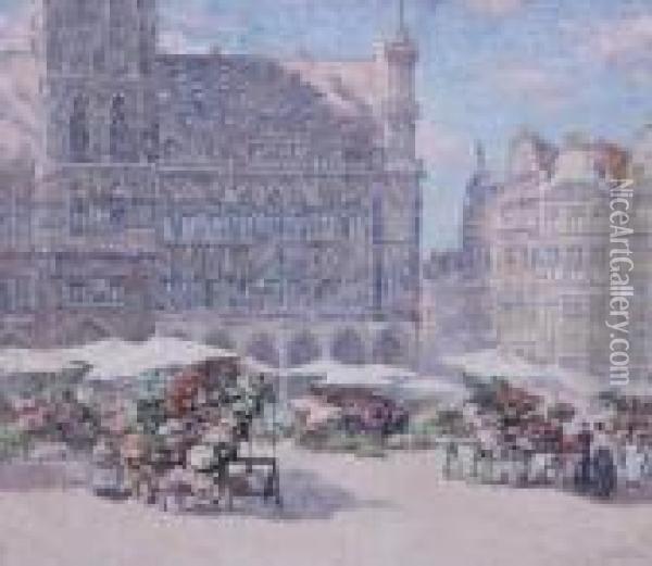 'grand' Place De Bruxelles Au 15 Aout' Oil Painting - Paul Leduc