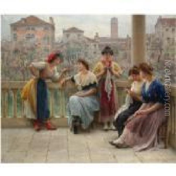 Conversation On The Terrace, Venice Oil Painting - Eugene de Blaas