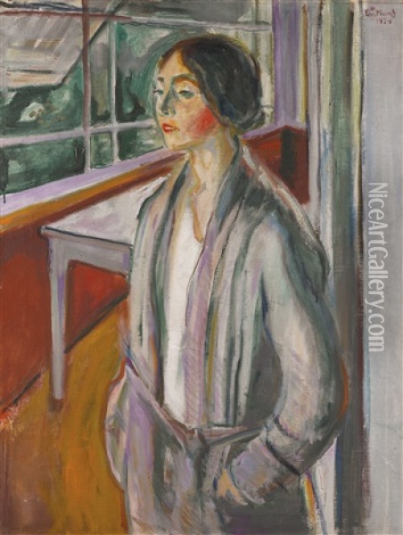 Ung Kvinne Pa Verandaen (young Woman On The Veranda) Oil Painting - Edvard Munch
