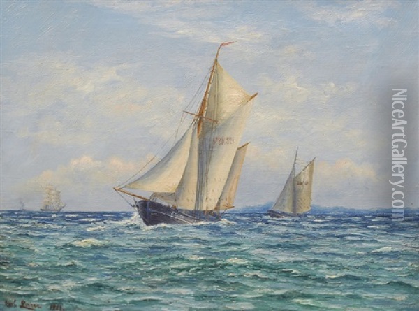 Sailing Yacht And Other Ships Oil Painting - Carl Ludvig Thilson Locher