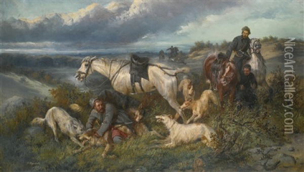 Wolf Hunt Oil Painting - Nikolai Egorovich Sverchkov